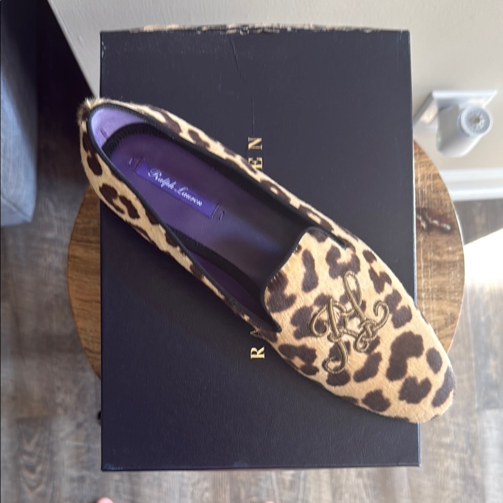 Ralph Lauren Brown Flats with Leopard Print